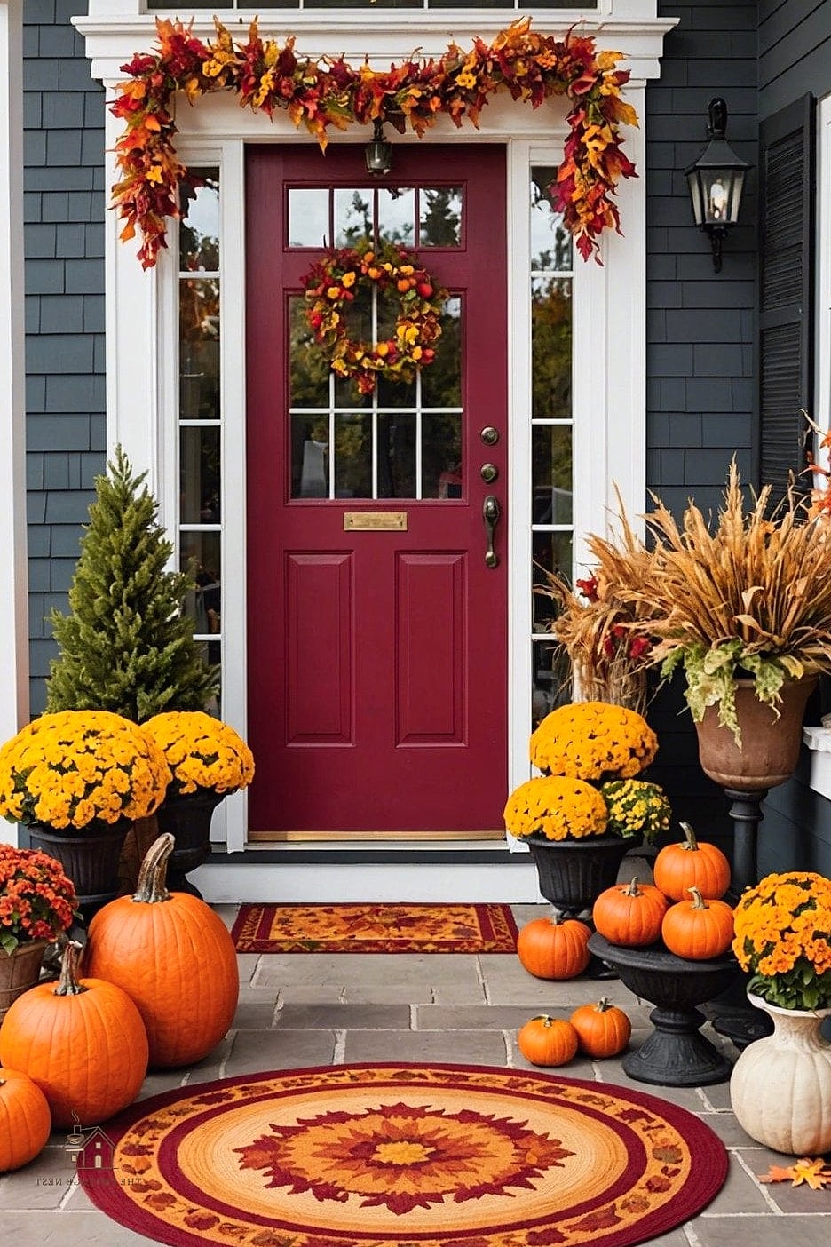 45 Gorgeous Fall Front Porch Decor Ideas That Are Totally Doable 22 Layered Rugs for Extra Texture
