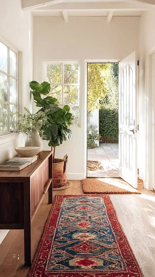 20 Cozy Entryway Runner Rug Ideas Worth Pinning 5 Layered Runner and Doormat Combo