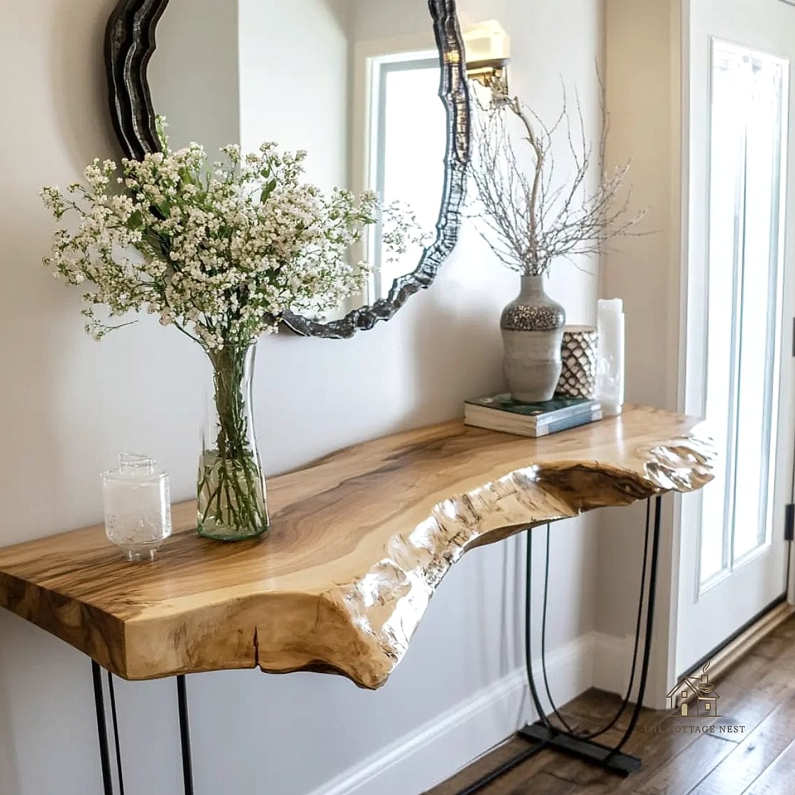 25 Chic Entryway Table Decor Ideas for a Beautiful Home 23 A Layered Stack of Wooden Trays or Boxes