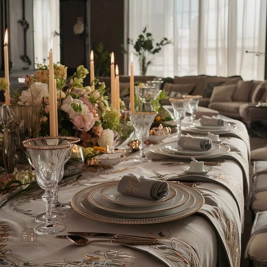 45 Brilliant Dining Room Table Centerpiece Ideas to Copy Right Now 23 Layered Table Linens with a Small Vase