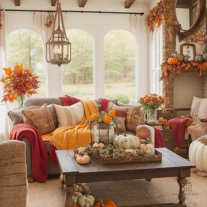 30 Dreamy Farmhouse Fall Decor Ideas to Try This Season 16 Layered Table Runners in Burlap and Linen