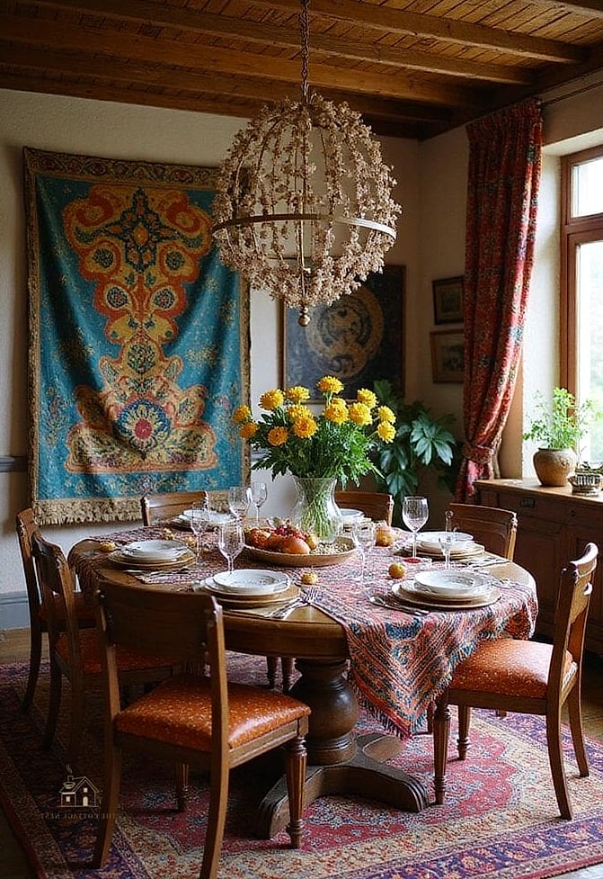 30 Clever Eclectic Dining Room Ideas for Every Style 29 Layered Textiles on the Table Itself