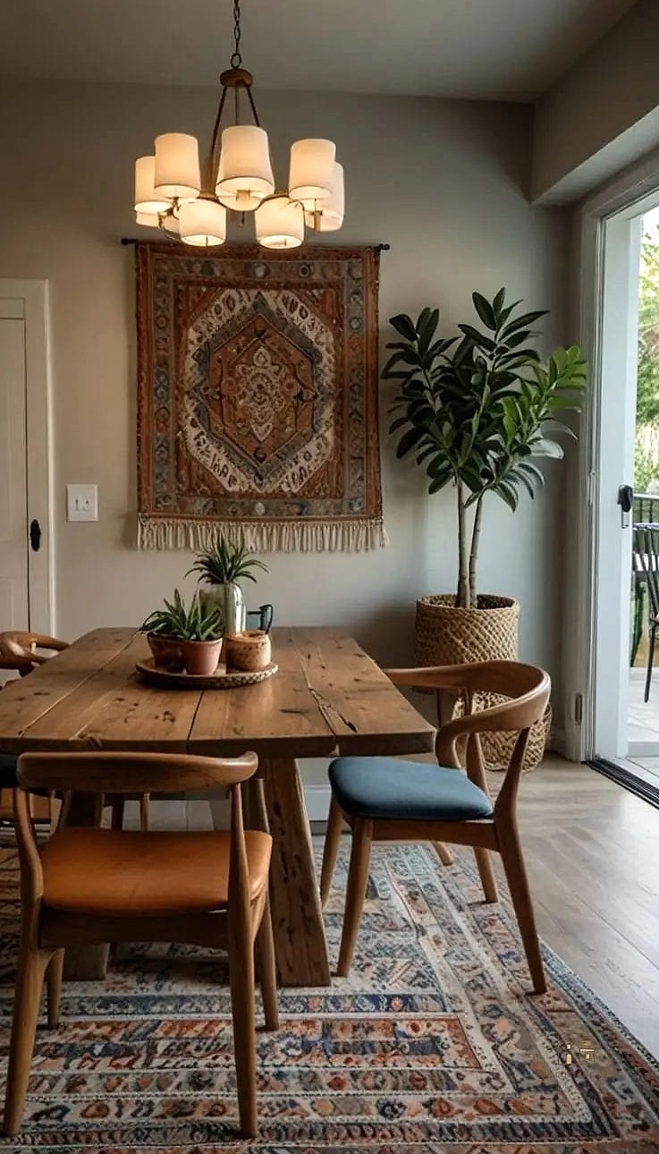 40 Cozy Boho Dining Room Decor Ideas Worth Pinning 13 Layered Textiles on Chairs