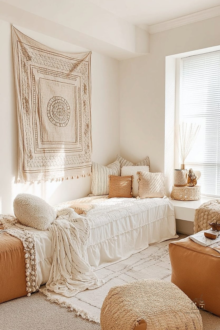 30 Beautiful Boho Dorm Room to Transform Your Space 18 Layered Throw Pillows on the Bed