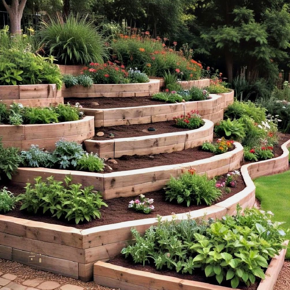 Layered Tiered Beds on a Sloped Yard