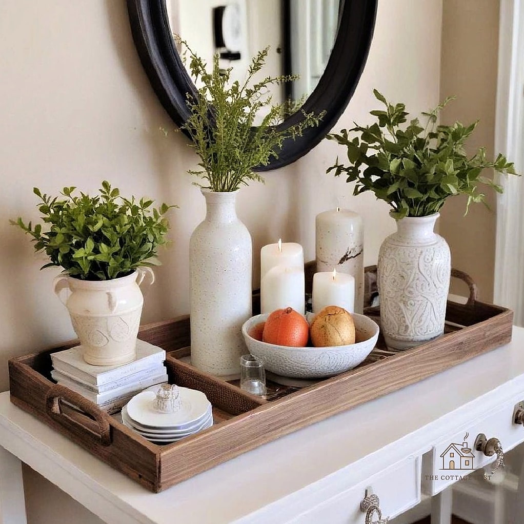 25 Chic Entryway Table Decor Ideas for a Beautiful Home 3 Layered Trays for Everyday Catch-All