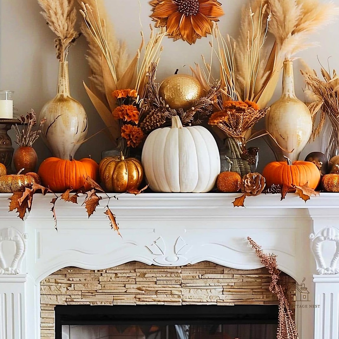 50 Amazing Fall Mantle Decor on a Budget 40 A Layered Vignette on One Side Only