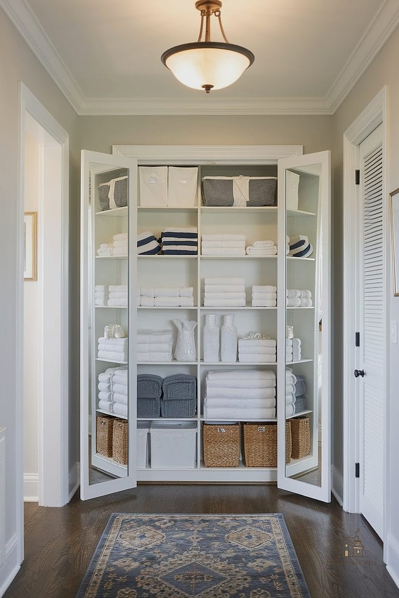 Linen Closet Makeover Behind Sliding Doors