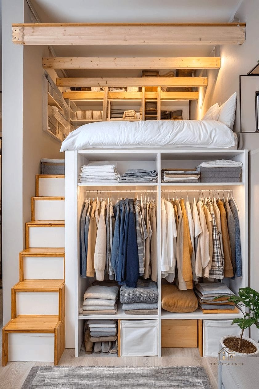50 Dreamy No Closet Solutions Bedroom Small Spaces to Try This Season 32 Loft Bed With Closet Underneath