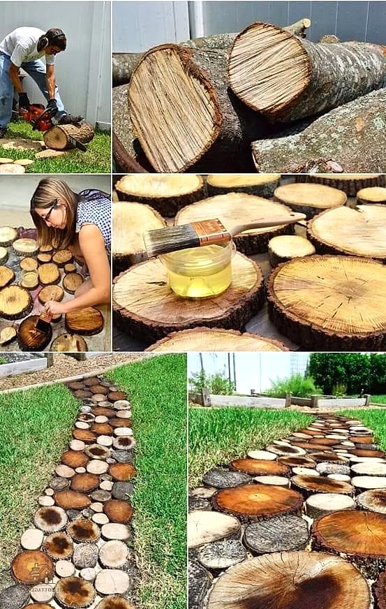 Log Slice Steps for Sloped Yards