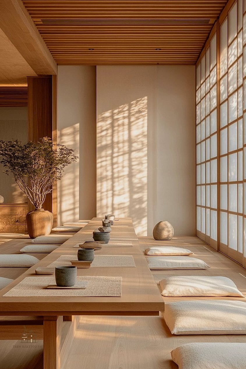 45 Gorgeous Japandi Dining Room Ideas That Are Totally Doable 7 Low-Slung Bench Seating