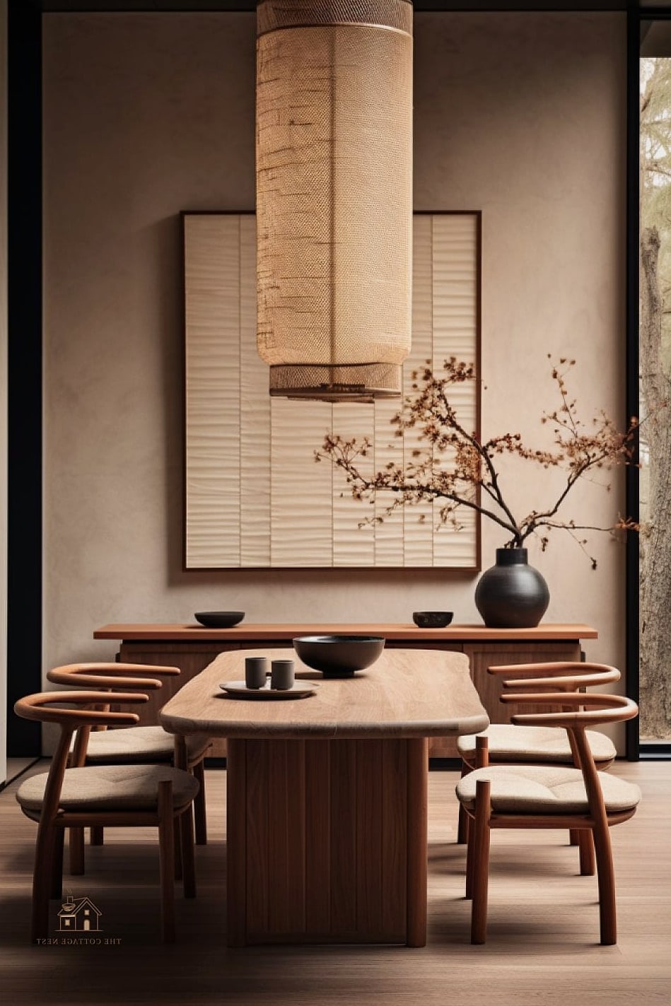 45 Gorgeous Japandi Dining Room Ideas That Are Totally Doable 22 Low Wood Sideboard