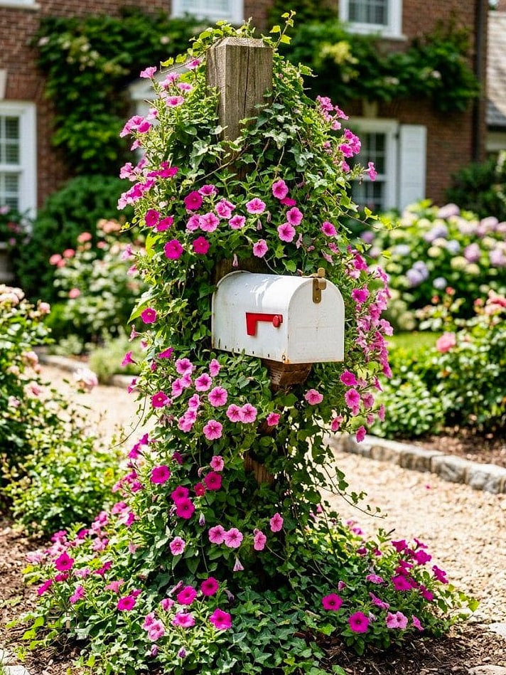 Mailbox Post Wrapped in Blooms