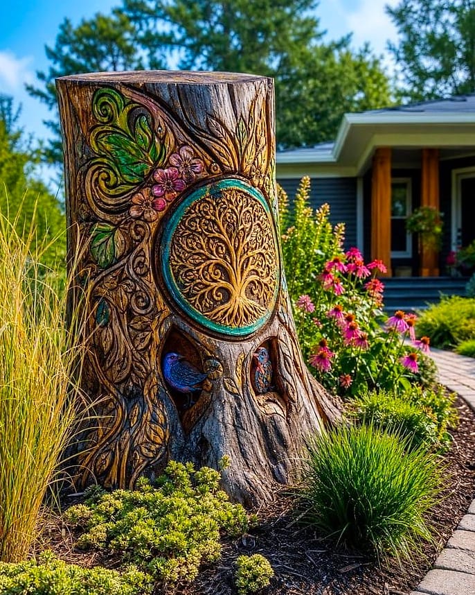45 Creative Tree Stump Ideas Outdoor That Will Inspire You 19 Make It a Base for a Sculpture