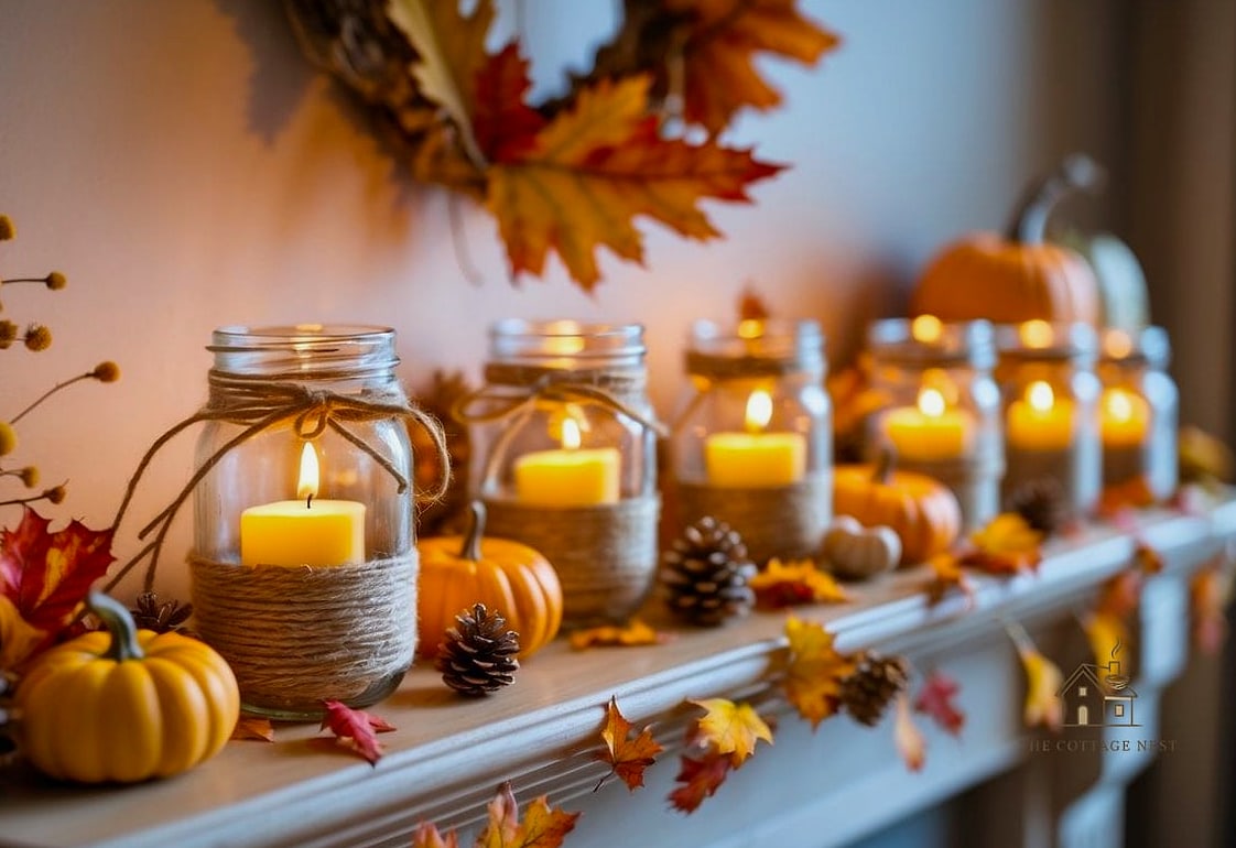 50 Amazing Fall Mantle Decor on a Budget 22 Mason Jars Filled with Fall Florals