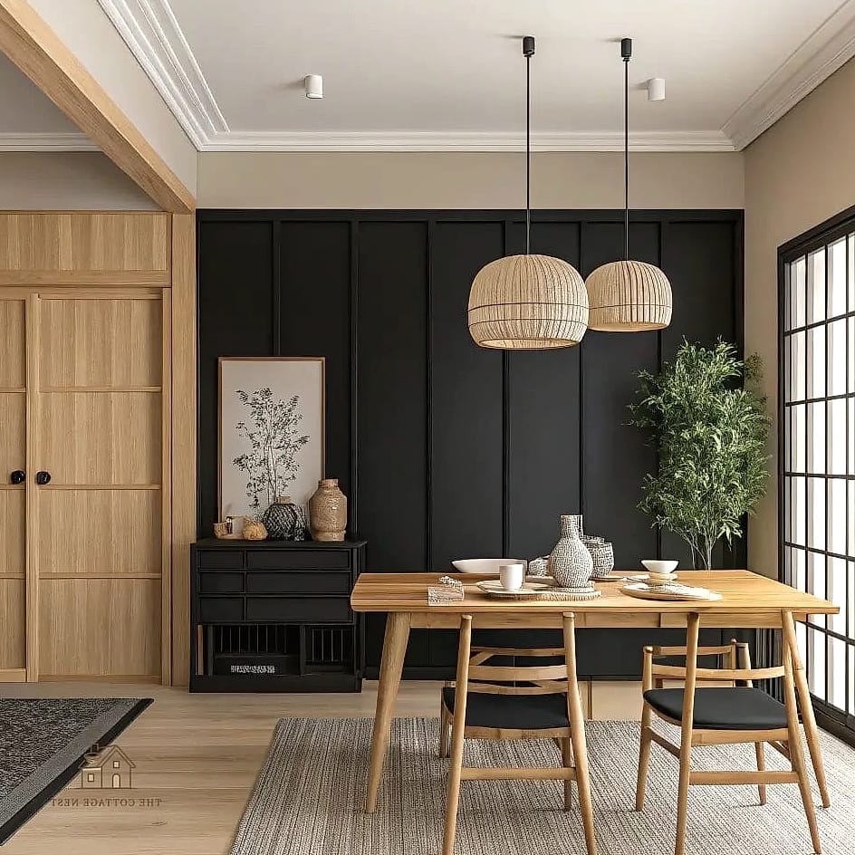 45 Gorgeous Japandi Dining Room Ideas That Are Totally Doable 10 Matte Black Accents