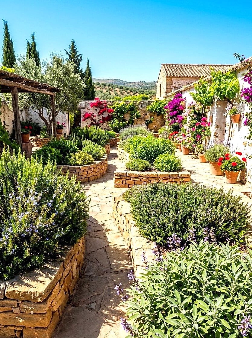 50 Clever Vegetable Garden Ideas for Every Style 37 Mediterranean Herb and Veggie Garden