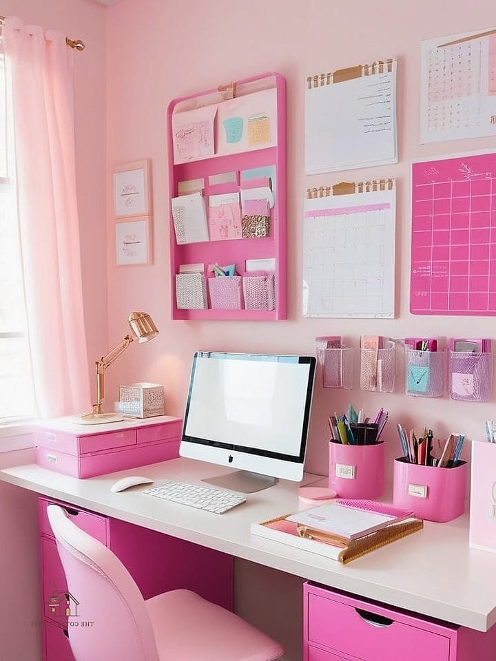 45 Brilliant Pink Dorm Room Ideas to Copy Right Now 8 Millennial Pink Desk Accessories