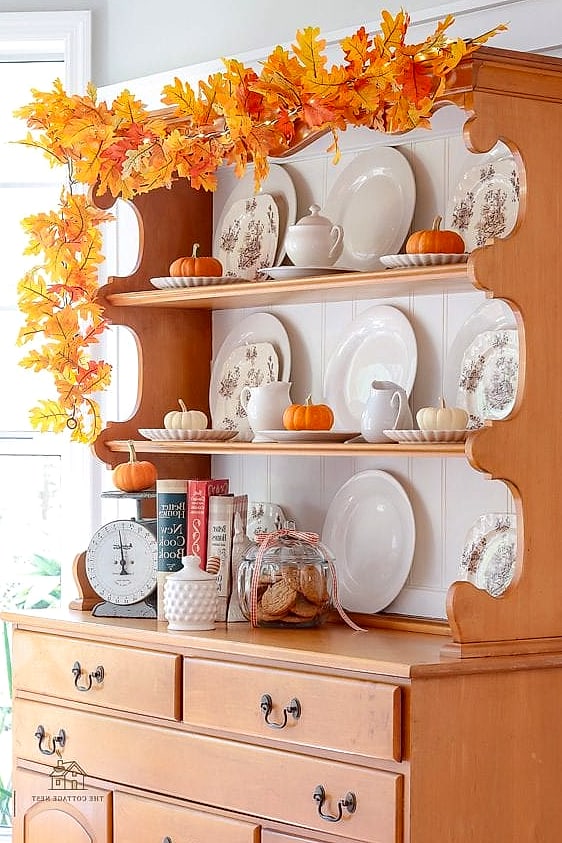 30 Dreamy Fall Hutch Decor Ideas to Try This Season 14 Mini Faux Pumpkin Topiaries