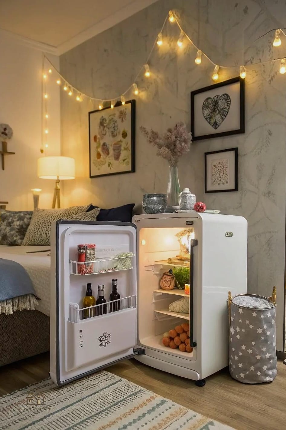 25 Gorgeous Dorm Room Ideas For Guys That Are Totally Doable 10 Mini Fridge Styled as Furniture