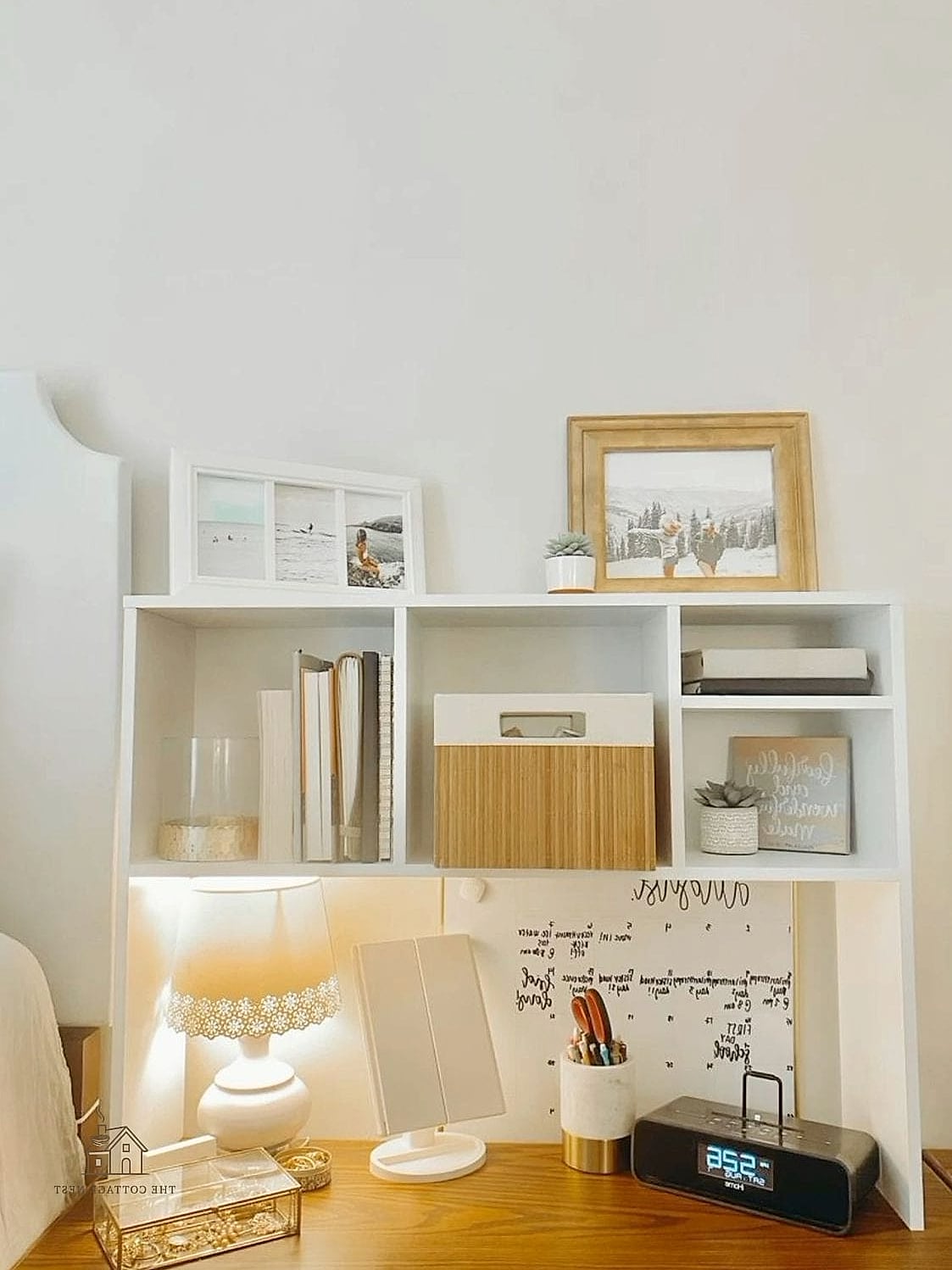 50 Beautiful College Dorm Desk Ideas to Transform Your Space 35 Minimalist White and Wood Combo