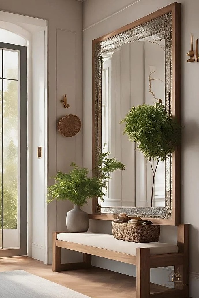 45 Creative Entryway Mirror Ideas That Will Inspire You 12 Mirror Above a Bench for a Mudroom Feel