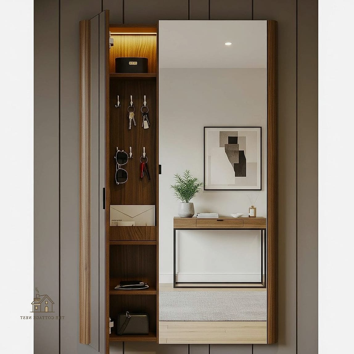 45 Stunning Small Entryway Ideas You'll Absolutely Love 42 A Mirror With Hidden Storage Behind It