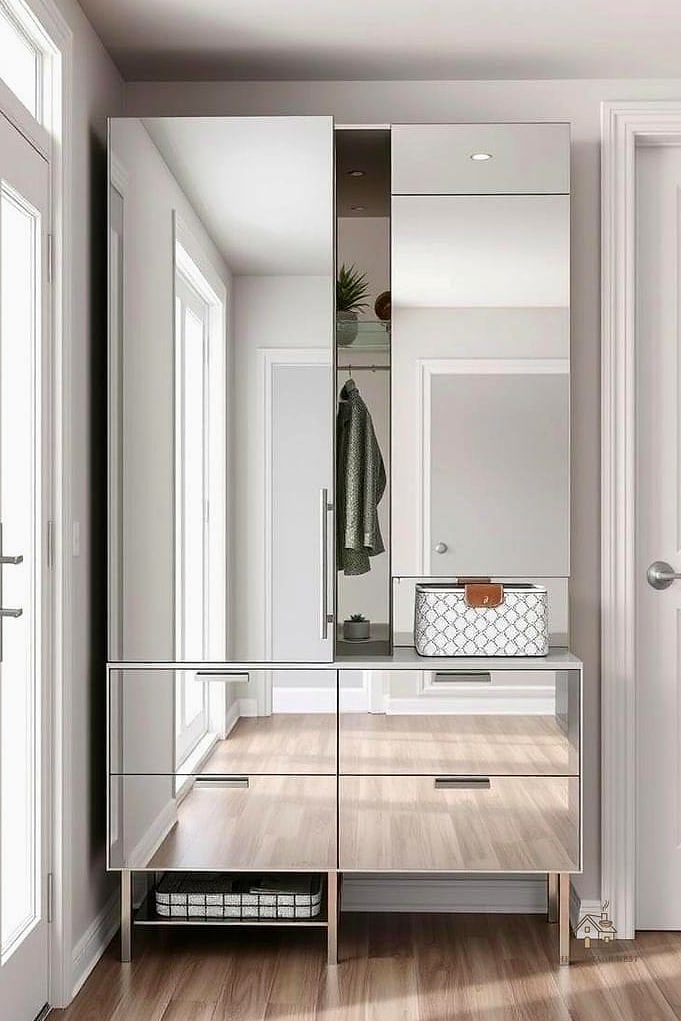 45 Creative Entryway Mirror Ideas That Will Inspire You 37 Mirror Mounted on a Sliding Barn Door Track