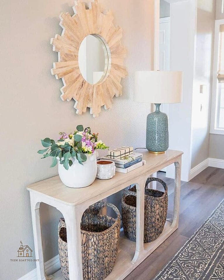 45 Creative Entryway Mirror Ideas That Will Inspire You 38 Mirror Paired with a Patterned Runner