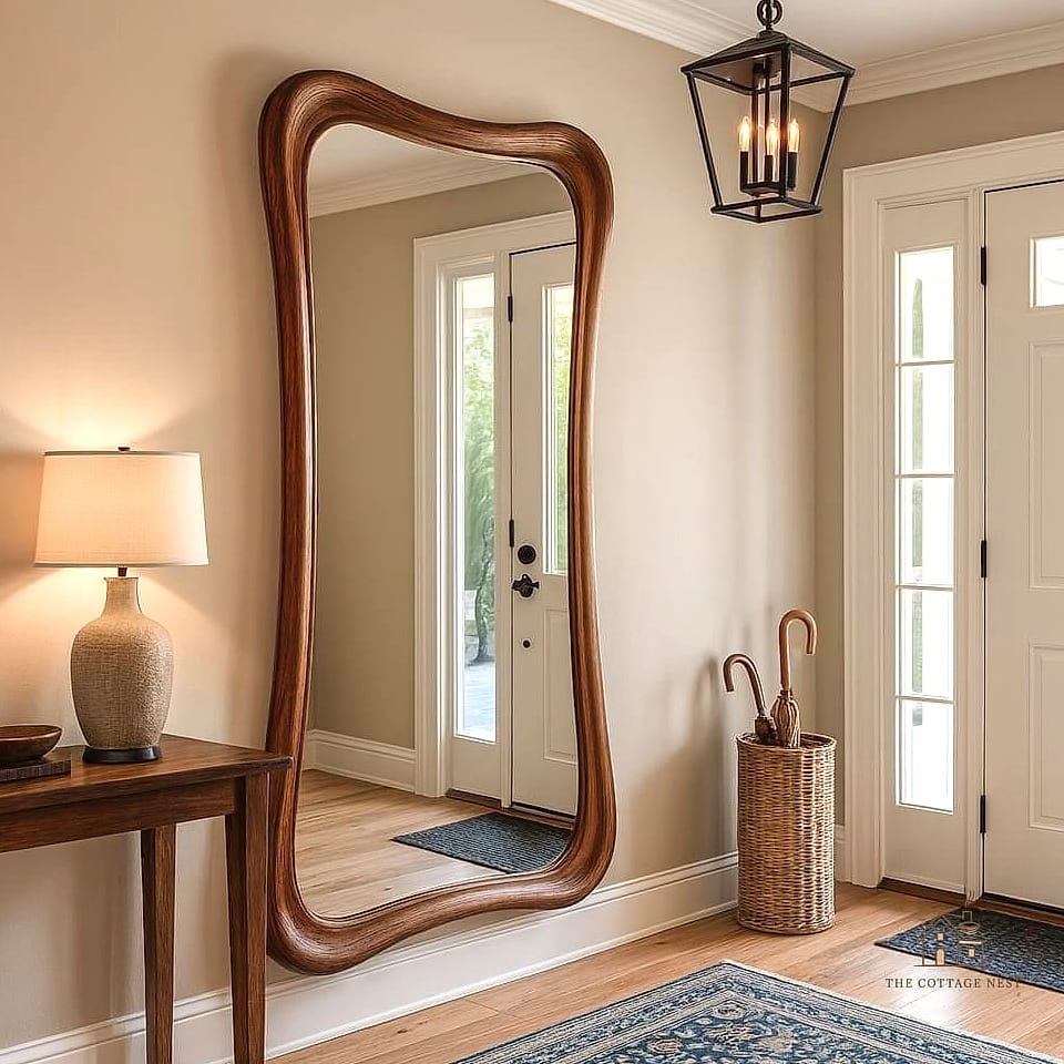 45 Creative Entryway Mirror Ideas That Will Inspire You 47 Mirror Positioned at a Slight Tilt for a Casual Look