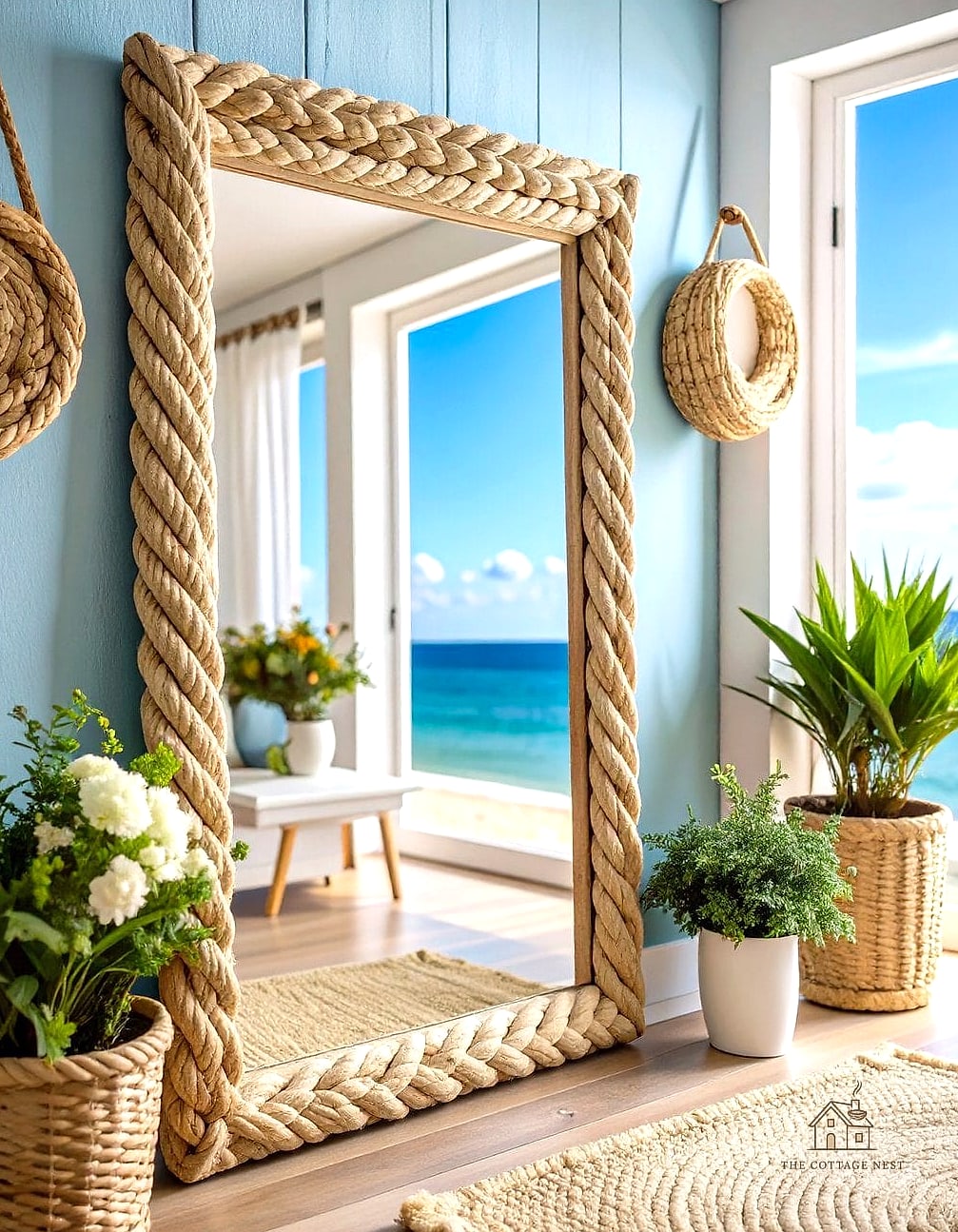 45 Creative Entryway Mirror Ideas That Will Inspire You 36 Mirror with a Rope-Wrapped Frame