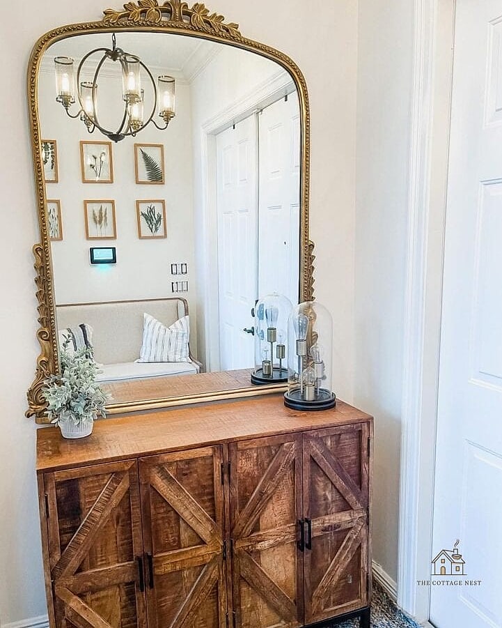 45 Creative Entryway Mirror Ideas That Will Inspire You 48 Mirror Set Above a Floating Shelf