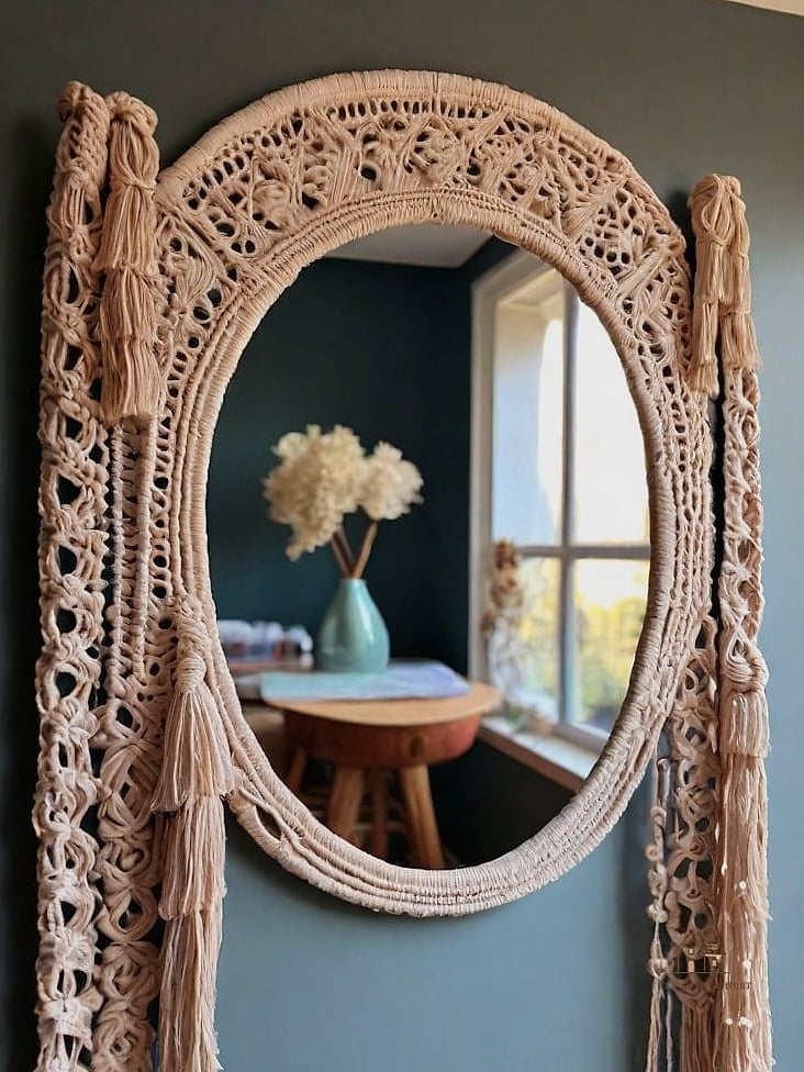 45 Creative Entryway Mirror Ideas That Will Inspire You 31 Mirror with a Woven Macrame Border