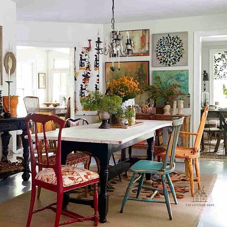 30 Clever Eclectic Dining Room Ideas for Every Style 12 Mismatched Place Settings on the Table