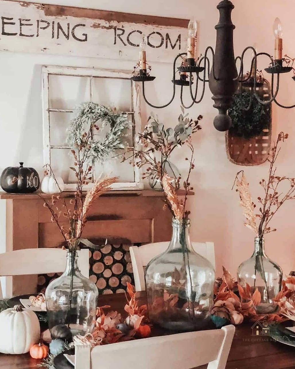15 Creative Fall Dining Table Decor Ideas That Will Inspire You 14 Mismatched Vintage Vases in a Row