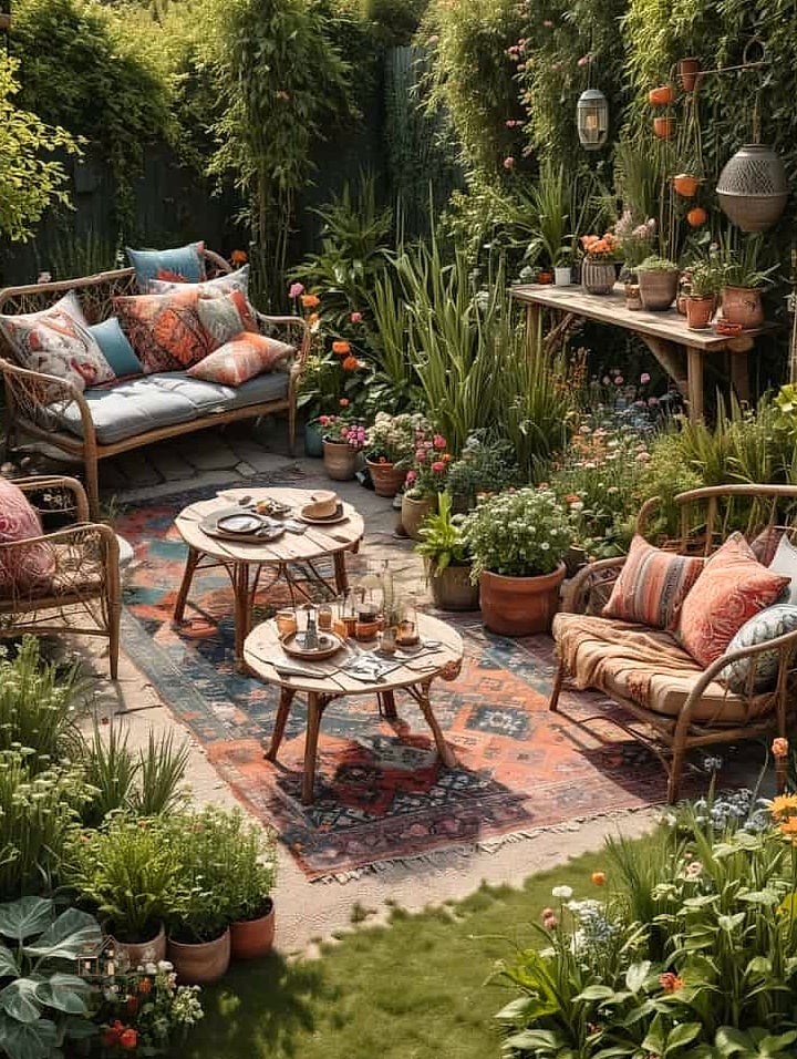 45 Brilliant Boho Garden Ideas to Copy Right Now 5 Mismatched Vintage Planters
