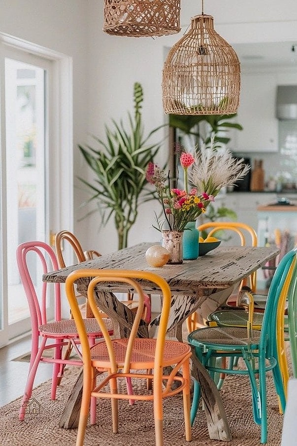 30 Clever Eclectic Dining Room Ideas for Every Style 2 Mixed Dining Chairs Around One Table