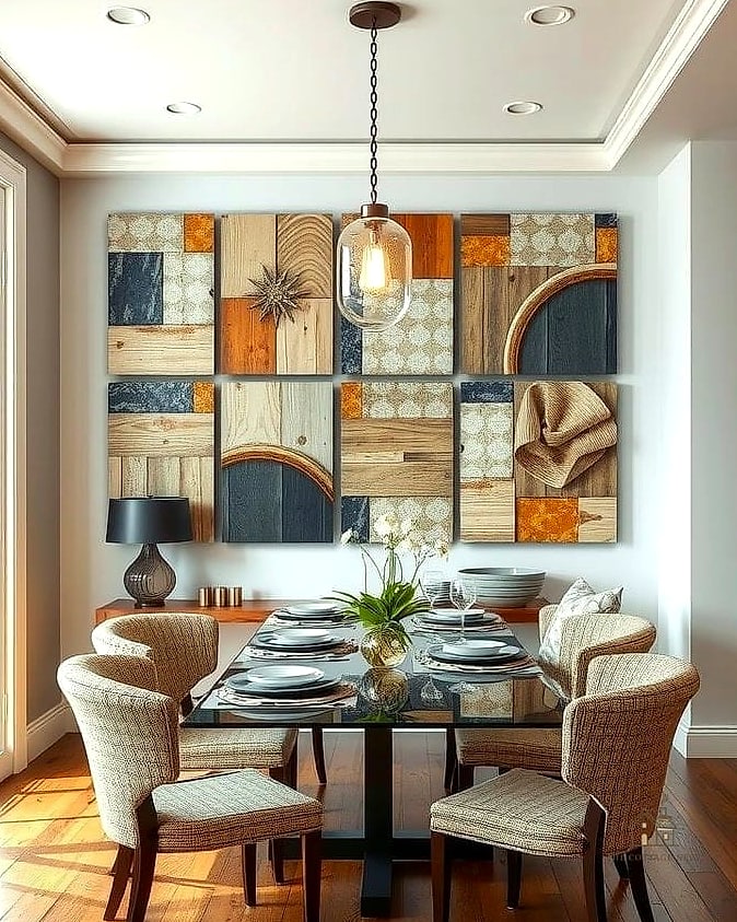 15 Stunning Dining Room Wall Decor Ideas You'll Absolutely Love 14 Mixed Media Wall with Objects and Art