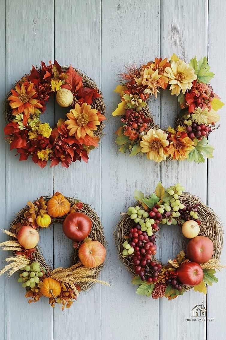 20 Dreamy Fall Wreaths For Front Door to Try This Season 12 Mixed Mums Wreath