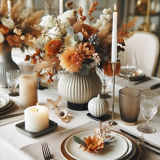 35 Beautiful Fall Table Centerpiece Ideas to Wow Your Guests 32 Modern Geometric Candle Holders with Foliage