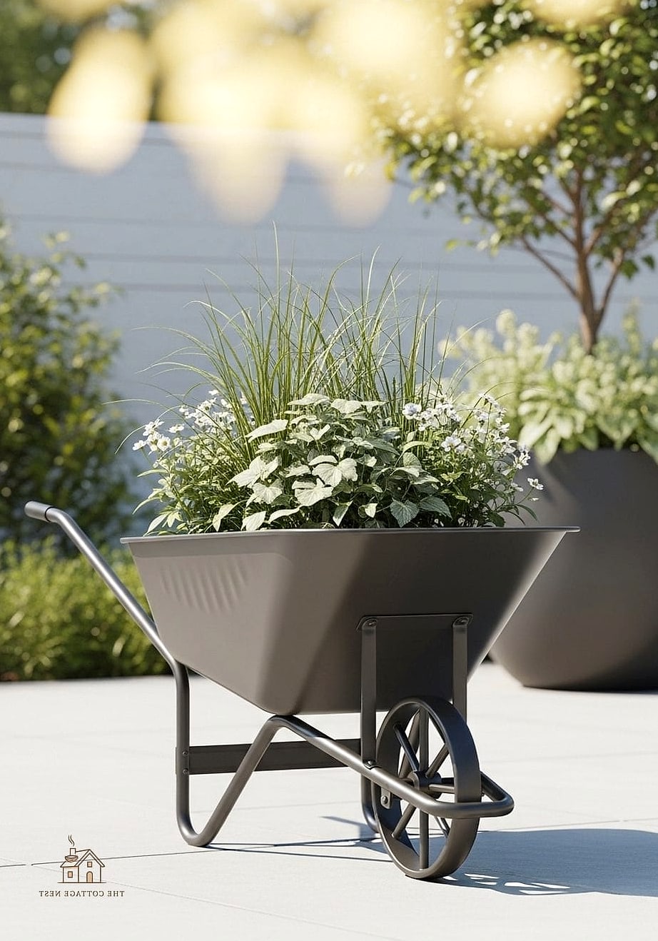 Modern Minimalist Wheelbarrow with Ornamental Grasses