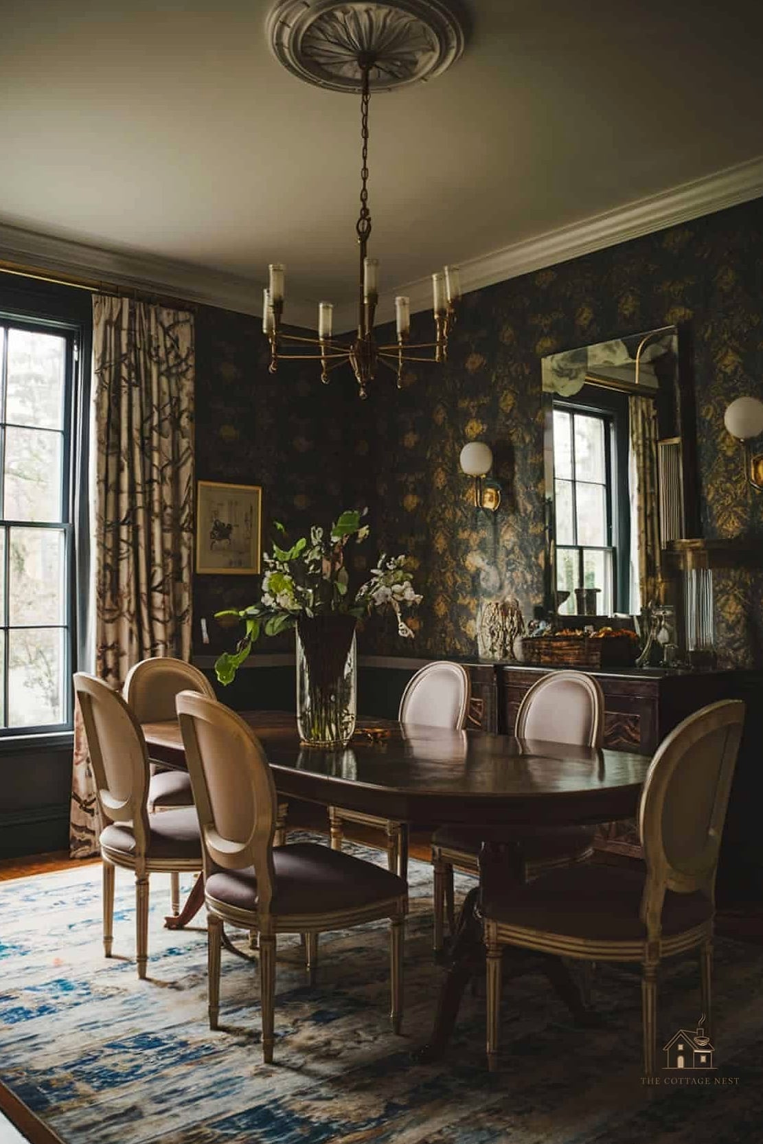 50 Beautiful Dining Room Wallpaper Ideas to Transform Your Space 6 Moody Dark Floral Wallpaper
