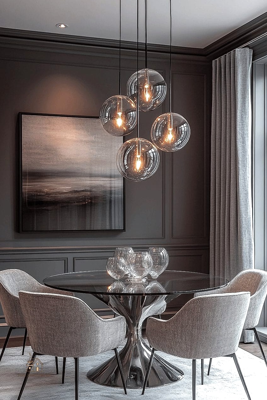 40 Clever Grey Dining Room Ideas for Every Style 6 Moody Grey Accent Wall Behind the Buffet