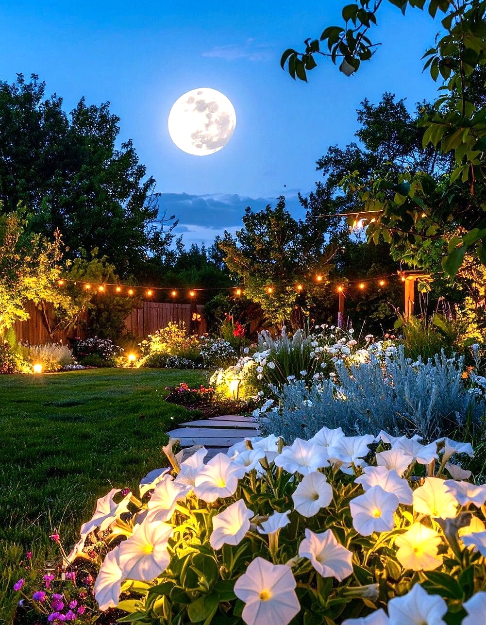 Moon Garden with Night-Blooming Flowers