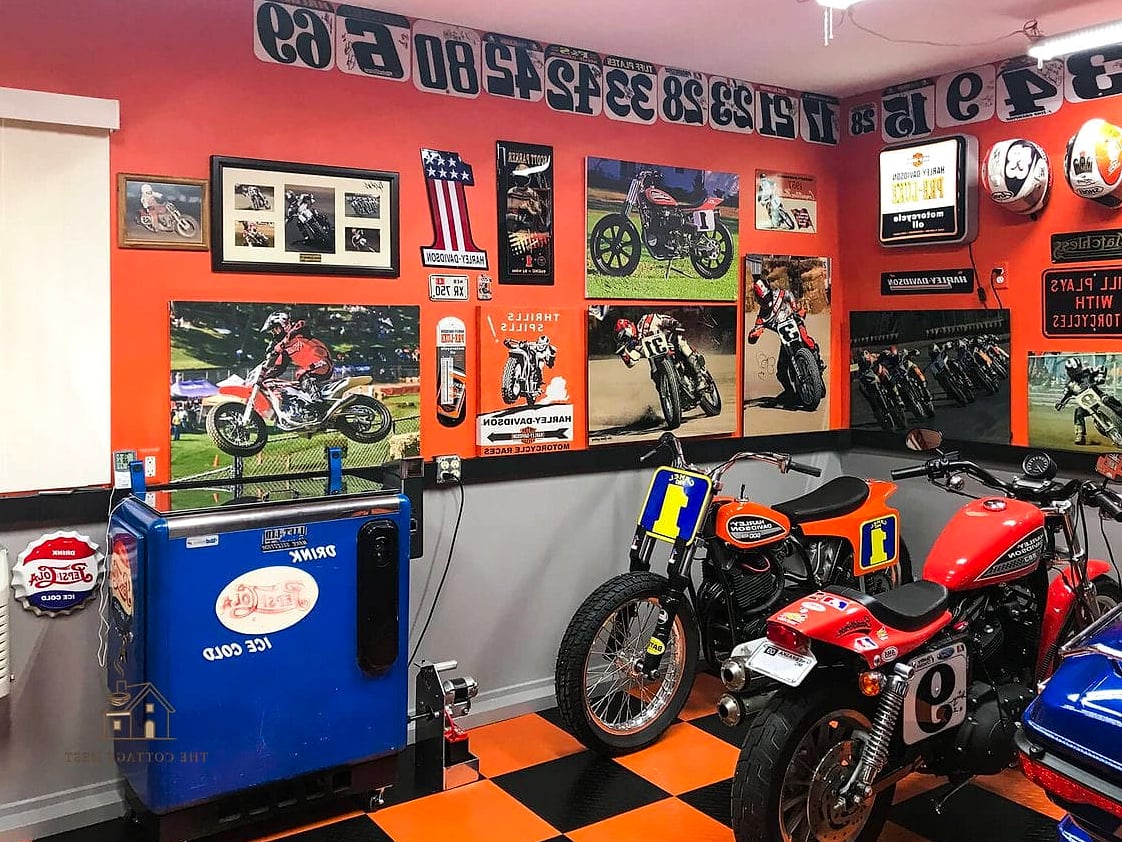 50 Clever Garage Man Cave Ideas for Every Style 10 Motorcycle Display Wall