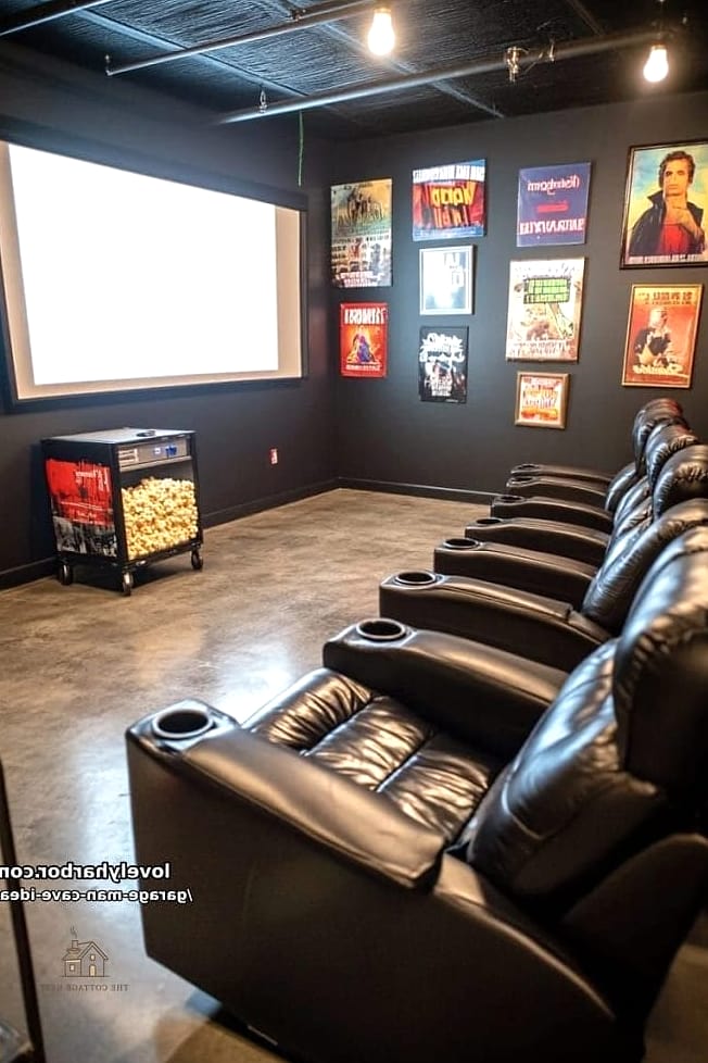 50 Clever Garage Man Cave Ideas for Every Style 14 Movie Theater Setup