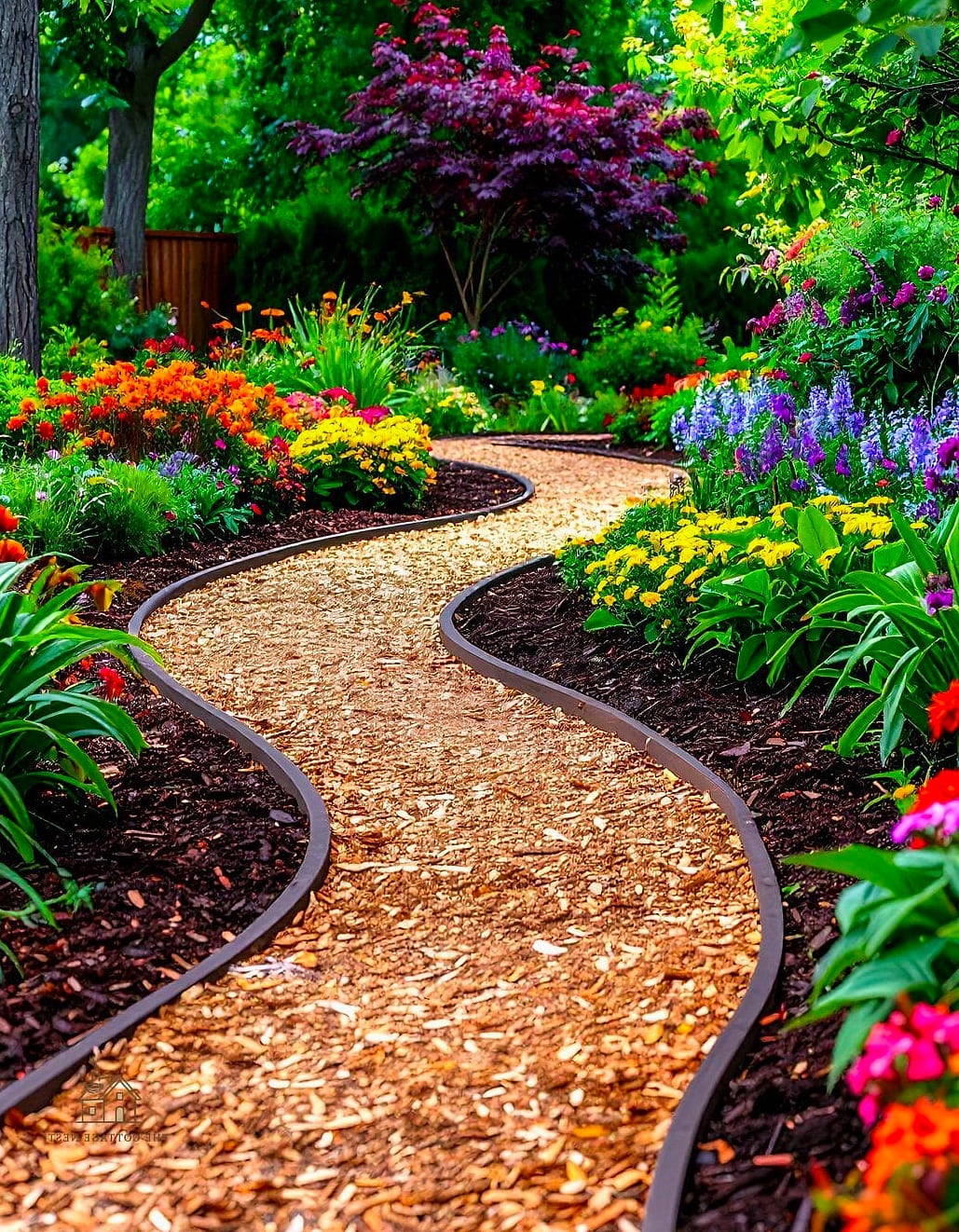 Mulch Pathways Through a Garden