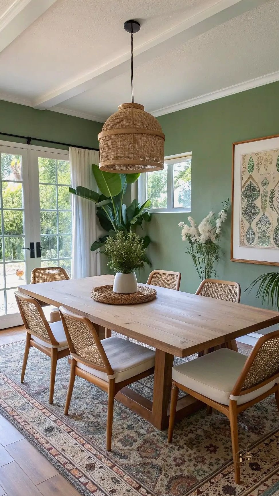 45 Gorgeous Japandi Dining Room Ideas That Are Totally Doable 19 Muted Sage Green Wall Color