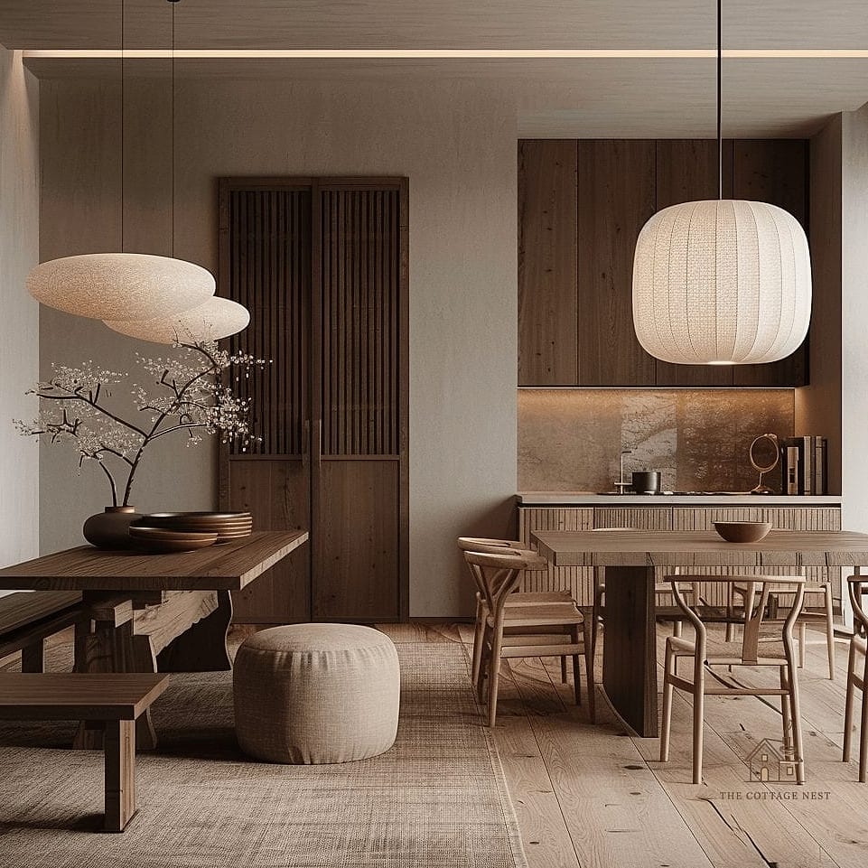 45 Gorgeous Japandi Dining Room Ideas That Are Totally Doable 9 Natural Fiber Area Rug