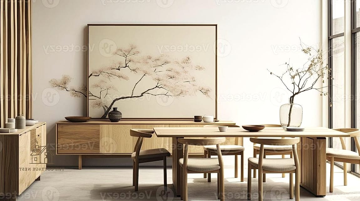 45 Gorgeous Japandi Dining Room Ideas That Are Totally Doable 33 Natural Wood Chair Legs with Upholstered Seats